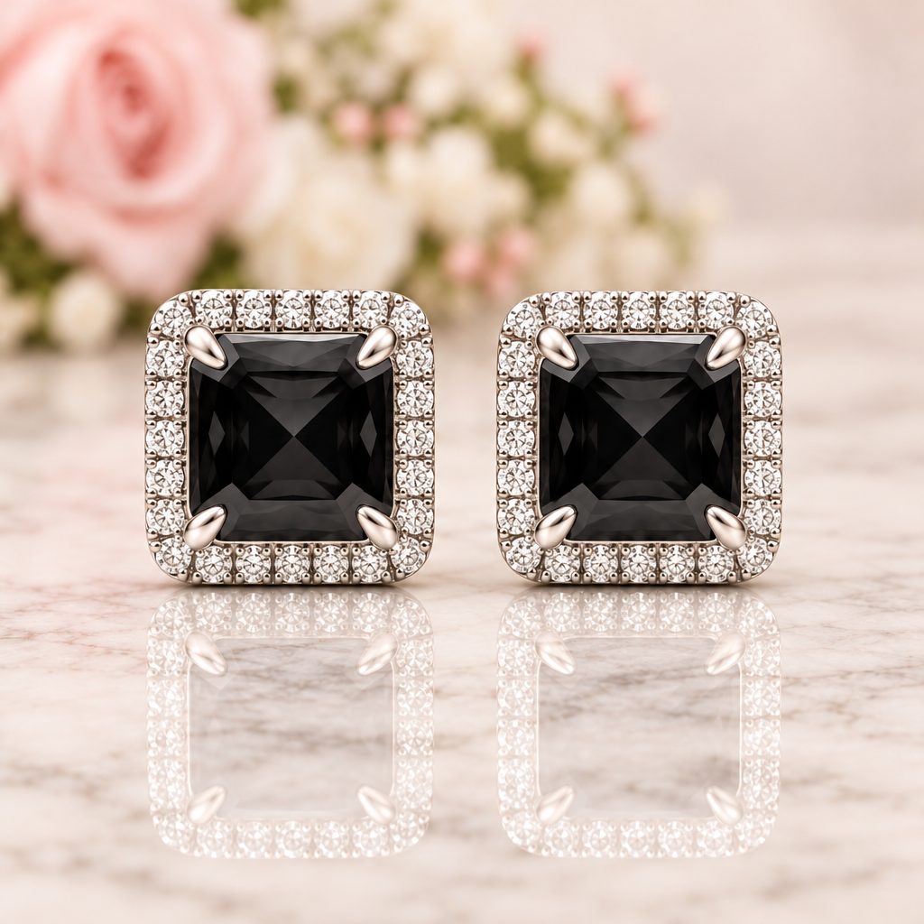 2758 15474 Black Large Leather Diamond Studs And Rhinestones Get Naked Black Diamond Stud Earrings 1ctw – Steven Singer  main image 4