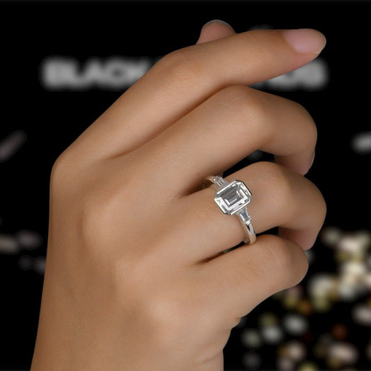 Flash Sale- 1.5ct Emerald Cut EVN Stone Engagement Ring-Black Diamonds New York