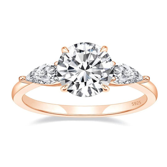 Flash Sale- 2ct Round cut Certified Moissanite Three Stone Rose Gold Ring-Black Diamonds New York