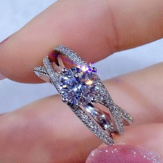 Flash Sale- 1 ct Round Moissanite Criss Cross Engagement Ring-Black Diamonds New York