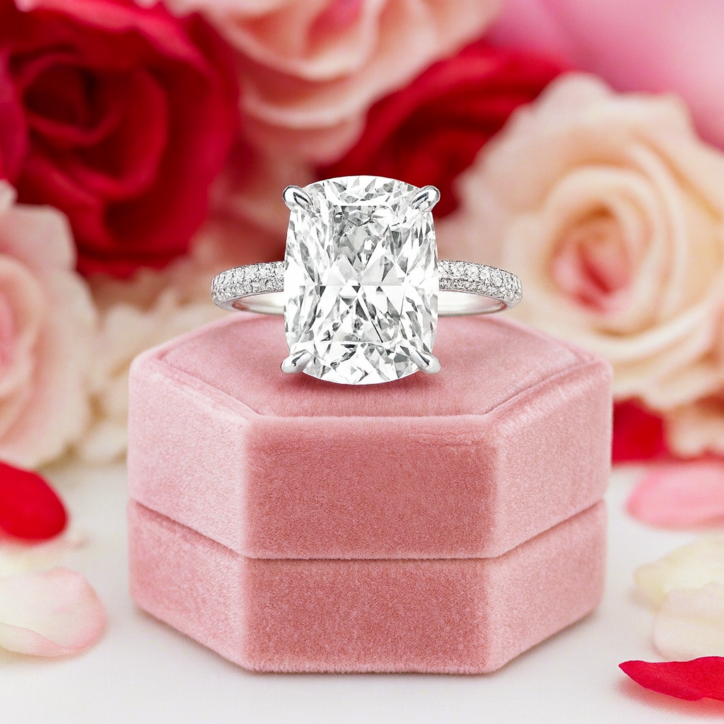 Luxurious Elongated Cushion Cut Engagement Ring – Black Diamonds