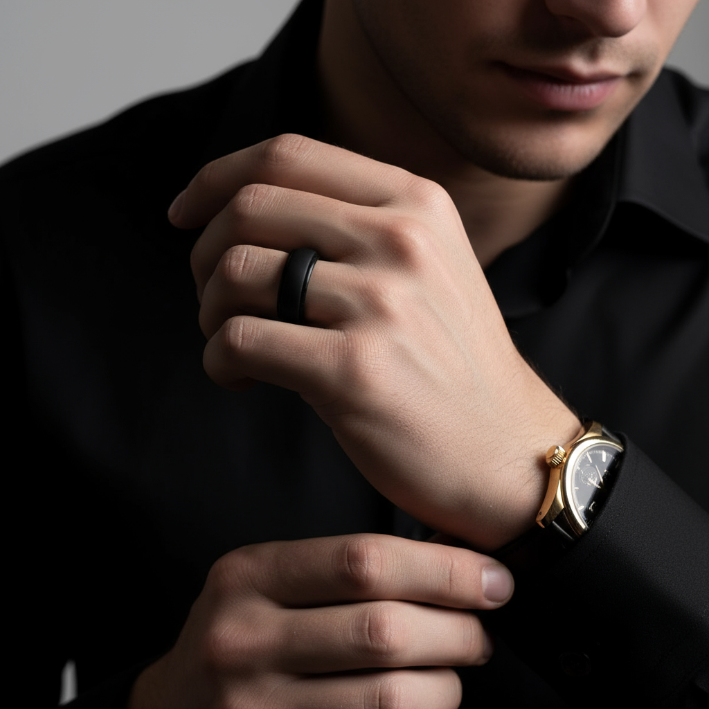 Sports Silicone Wedding Band Set-Black Diamonds New York