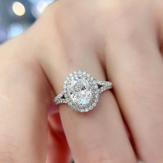 18K White Gold 1.5 Ct Oval Cut Moissanite Halo Engagement Ring-Black Diamonds New York
