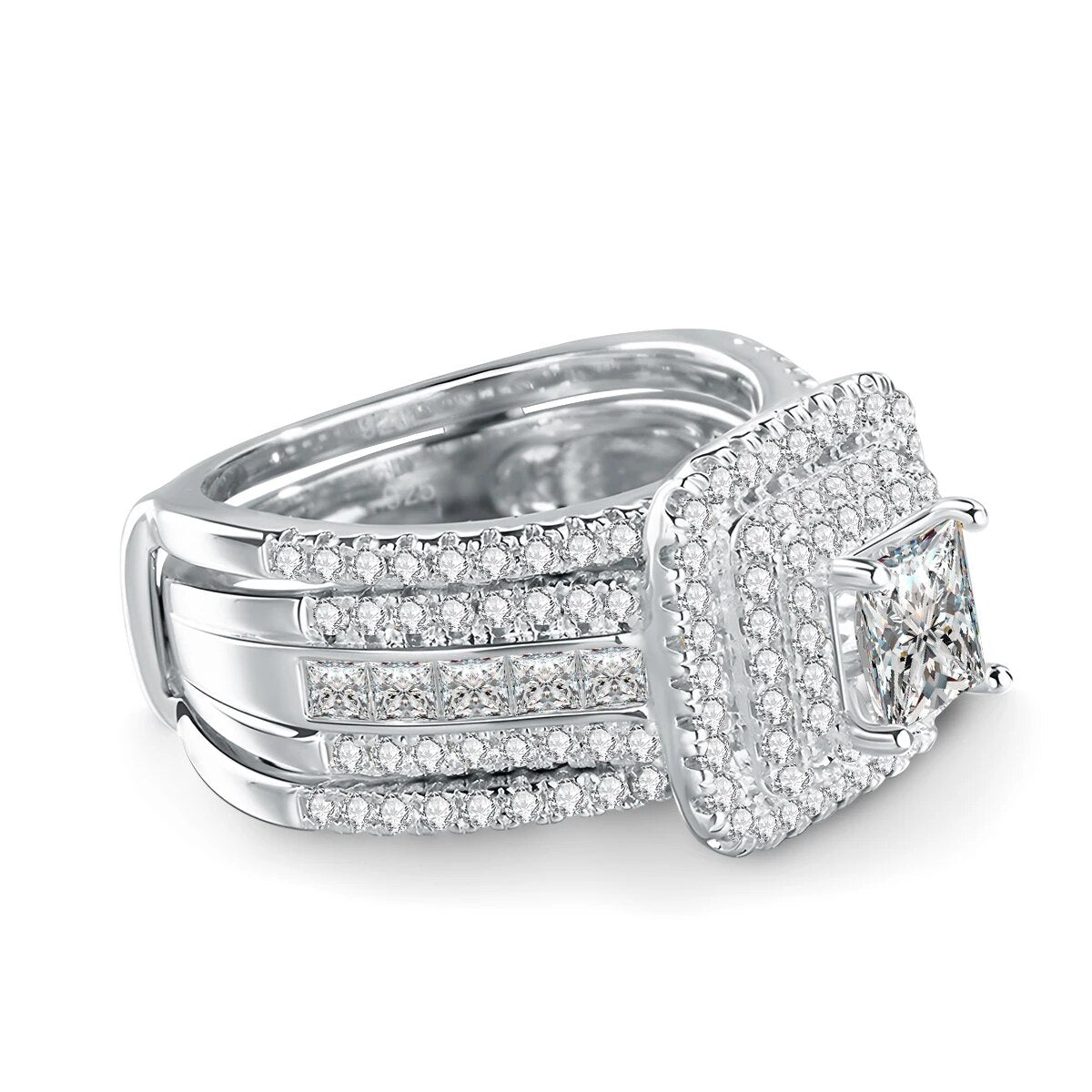 1.0 Ct Princess Cut Diamond Engagement Ring Set-Black Diamonds New York
