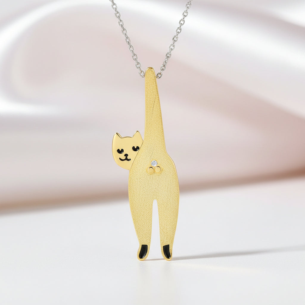 Long Naughty Fashion Cute Cat Necklace-Black Diamonds New York