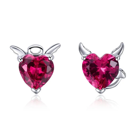 Angel & Devil Pink Heart Cut EVN Diamond Stud Earrings-Black Diamonds New York