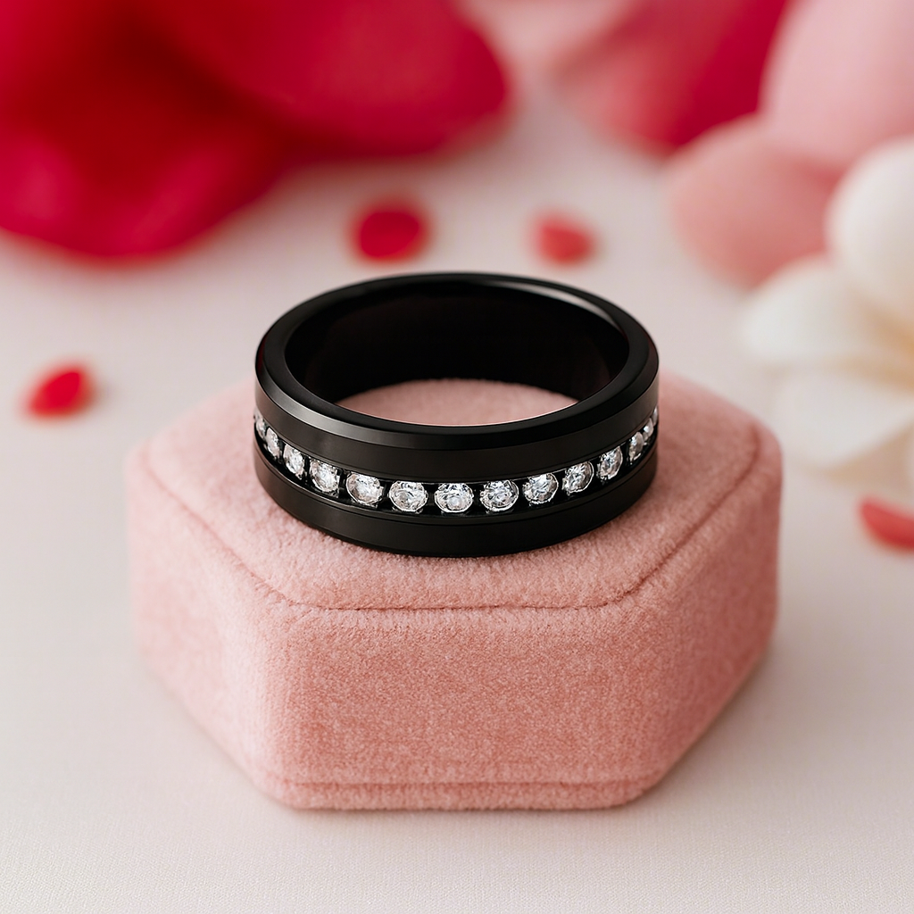 Full Eternity Diamond 8mm Black Tungsten Wedding Band-Black Diamonds New York