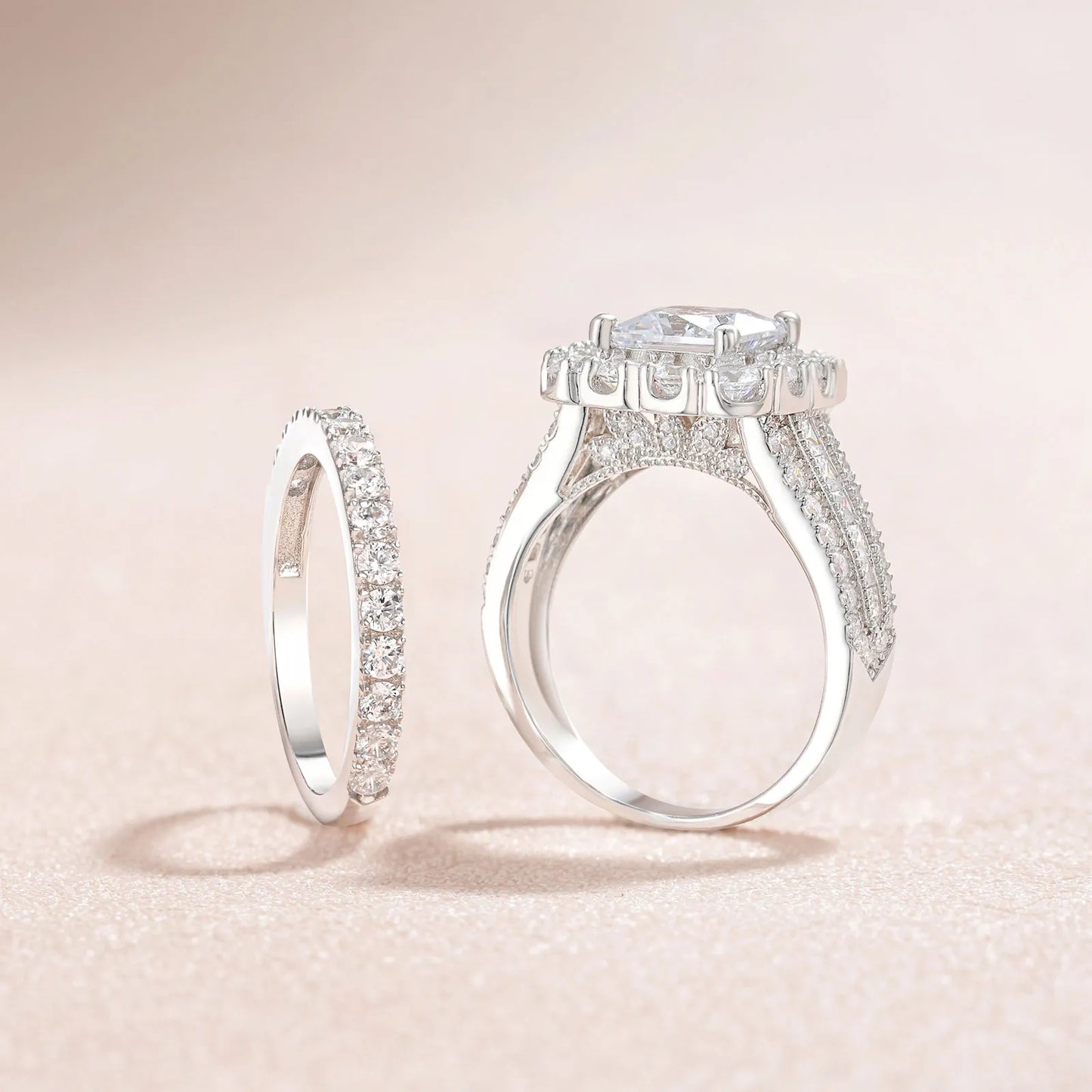 Luxurious Princess Cut Halo Created Diamond Engagement Set-Black Diamonds New York