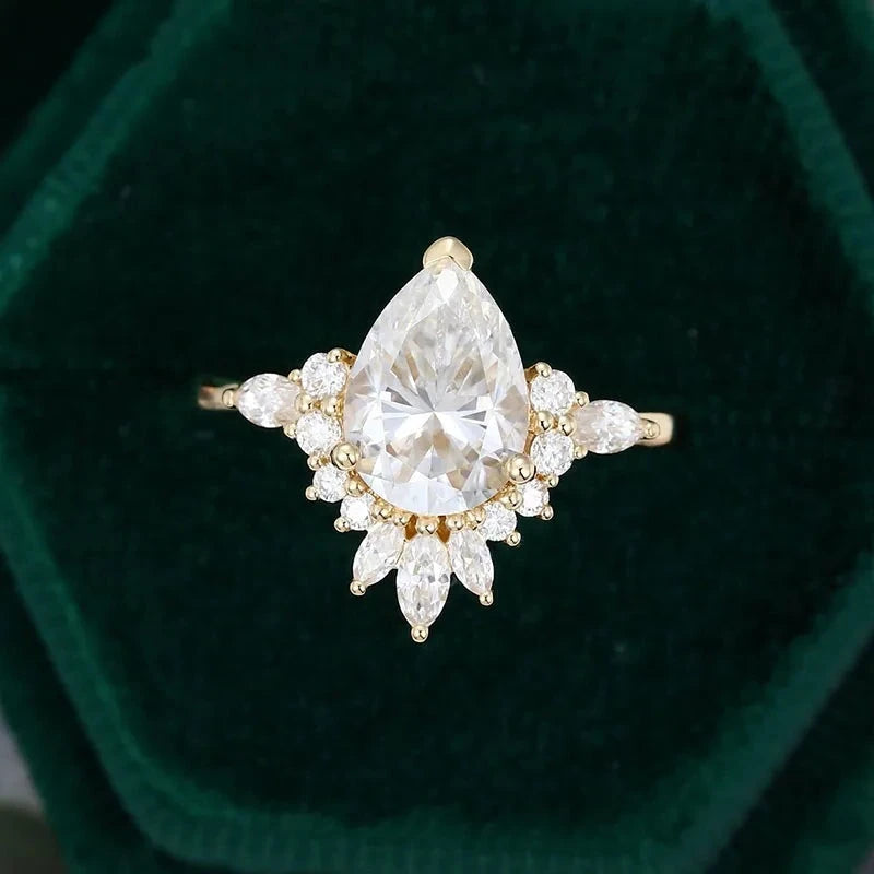 Vintage 14K Yellow Gold 2.0 Ct Pear Cut Moissanite Engagement Ring-Black Diamonds New York