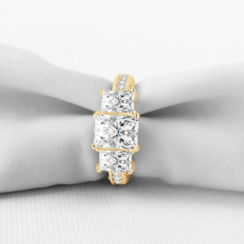 10K Yellow Gold Three Stone Diamond Engagement Ring-Black Diamonds New York