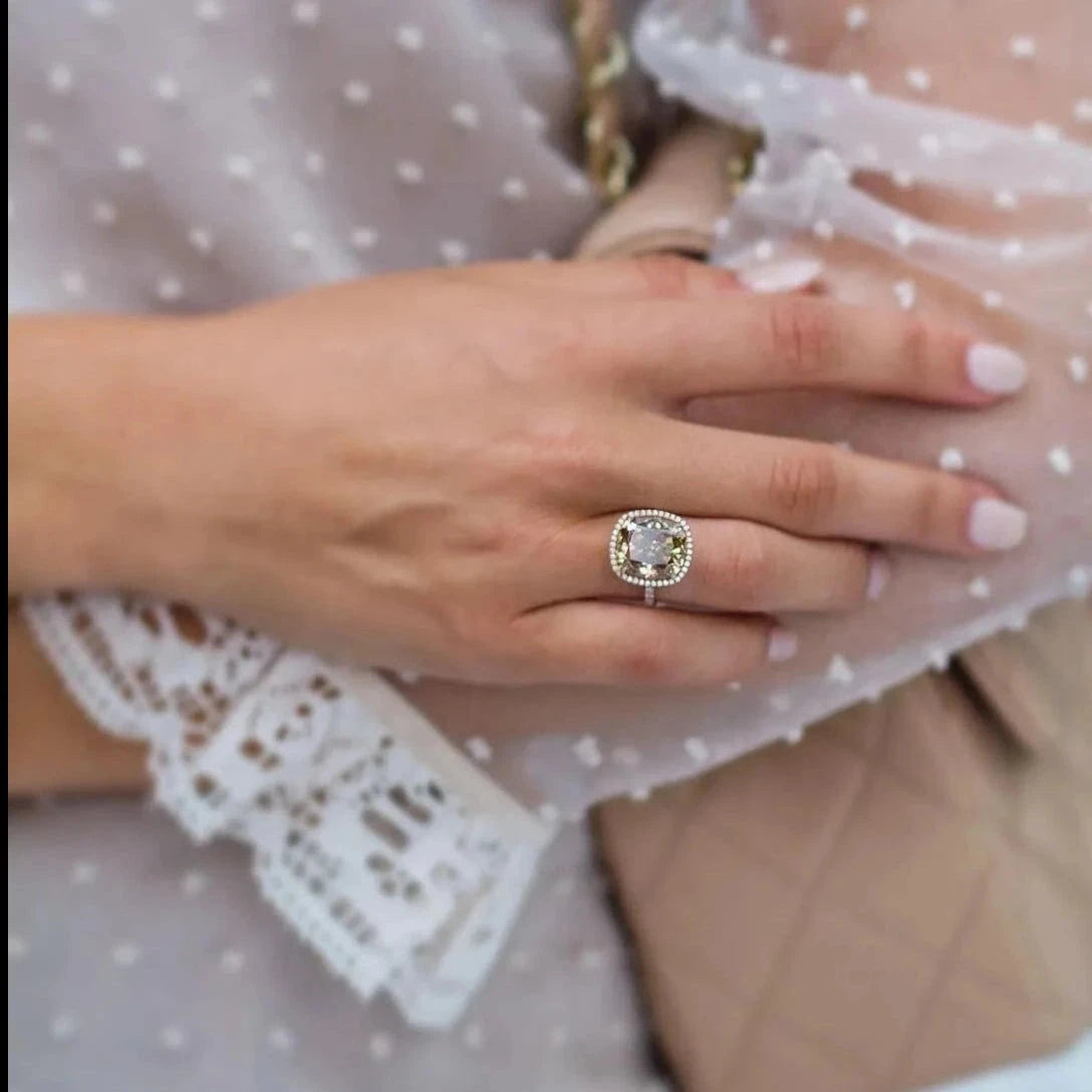 18k Rose Gold Cushion Cut Moissanite Halo Engagement Ring-Black Diamonds New York