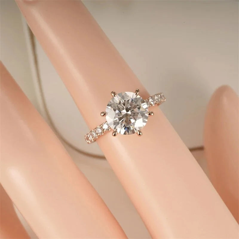 18K Rose Gold 3.0 Ct Round Moissanite Engagement Ring-Black Diamonds New York