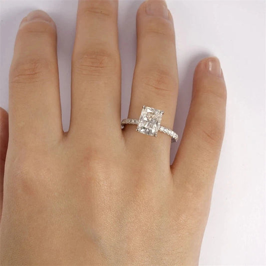 18K White Gold Radiant Cut 3.0 Ct Diamond Hidden Halo Engagement Ring-Black Diamonds New York