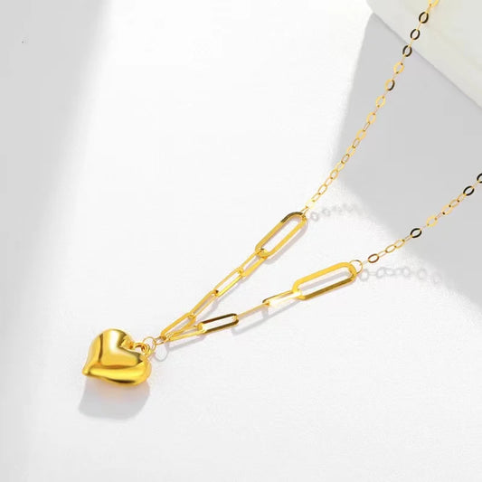 Classic 18k Yellow Gold Heart Pendant Necklace-Black Diamonds New York