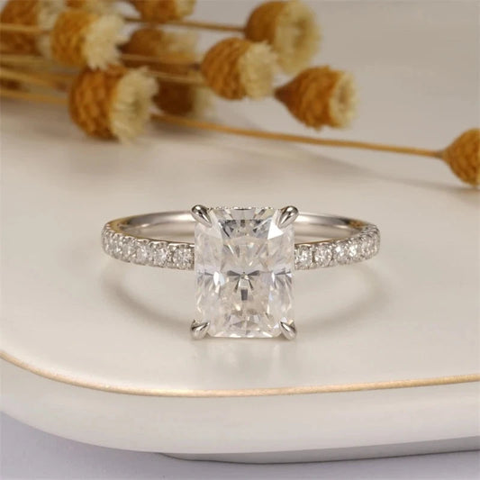 18K White Gold Radiant Cut 3.0 Ct Moissanite Hidden Halo Engagement Ring-Black Diamonds New York