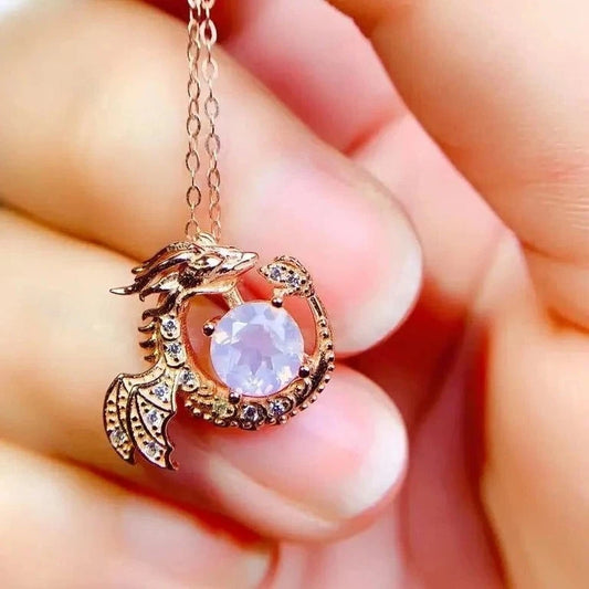 Flying Dragon Pendant Necklace with Natural Lavender Quartz-Black Diamonds New York