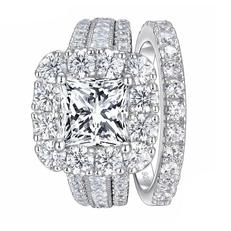 Luxurious Princess Cut Halo Created Diamond Engagement Set-Black Diamonds New York