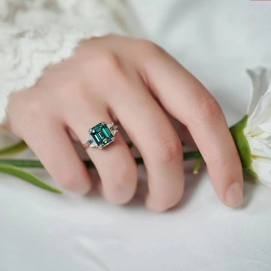 4.0 Ct Emerald Cut Moissanite Diamond Engagement Ring-Black Diamonds New York