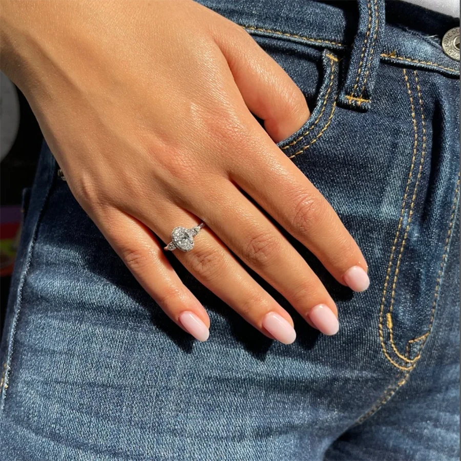 14K White Gold 1.0 Ct Oval Cut CVD Lab Diamond Engagement Ring-Black Diamonds New York