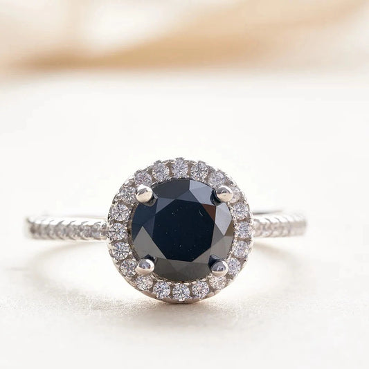 3.0 Ct Round Black Moissanite Engagement Ring-Black Diamonds New York