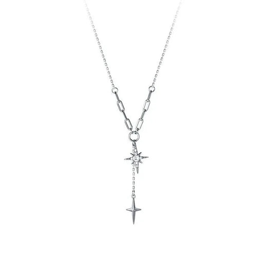 Star Cross Necklace with Round EVN Diamond-Black Diamonds New York