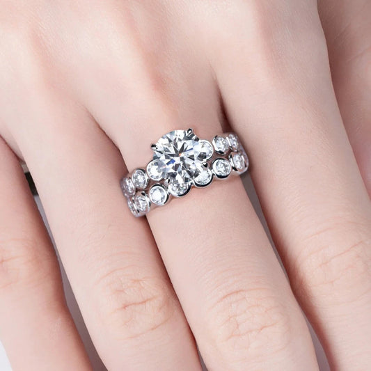 3.0 Ct Round Cut Diamond Engagement Ring Set-Black Diamonds New York