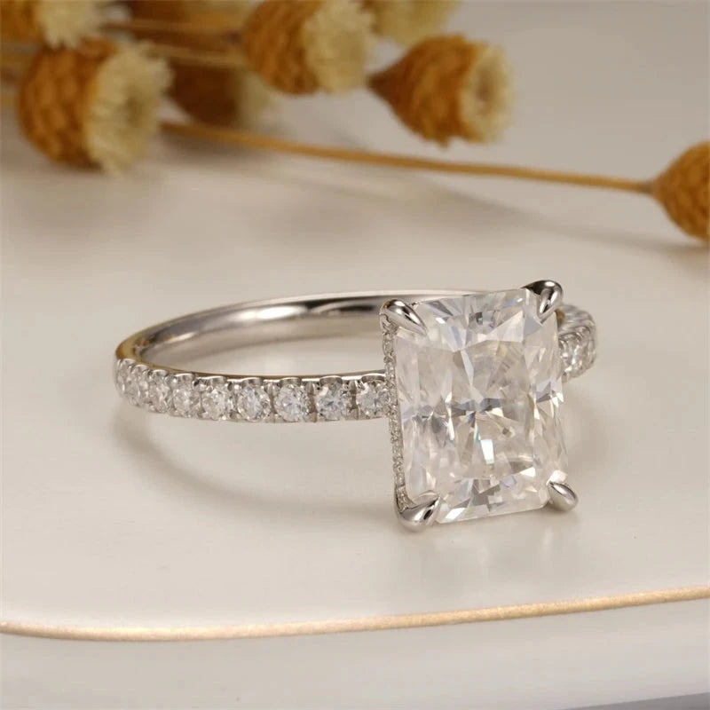 18K White Gold Radiant Cut 3.0 Ct Diamond Hidden Halo Engagement Ring-Black Diamonds New York