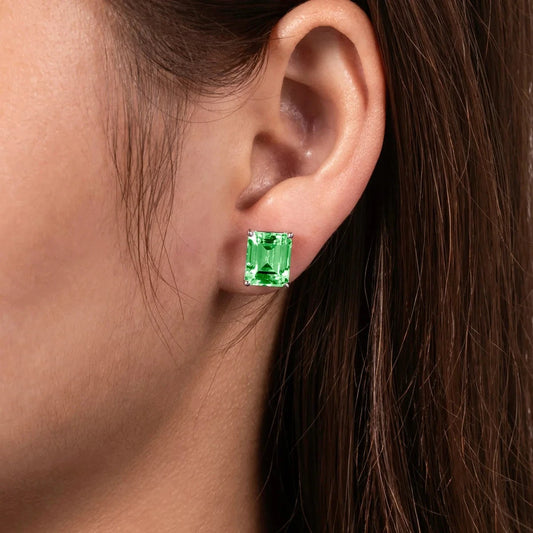 2.0 Ct Emerald Cut Colombian Cultivated Emerald Earrings-Black Diamonds New York