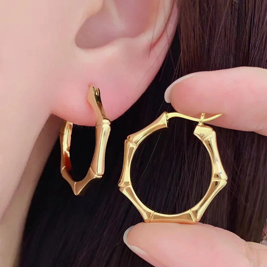 18k Yellow Gold Bamboo Knot Buckle Earrings-Black Diamonds New York