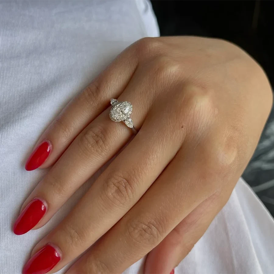 14K White Gold 1.0 Ct Oval Cut CVD Lab Diamond Engagement Ring-Black Diamonds New York