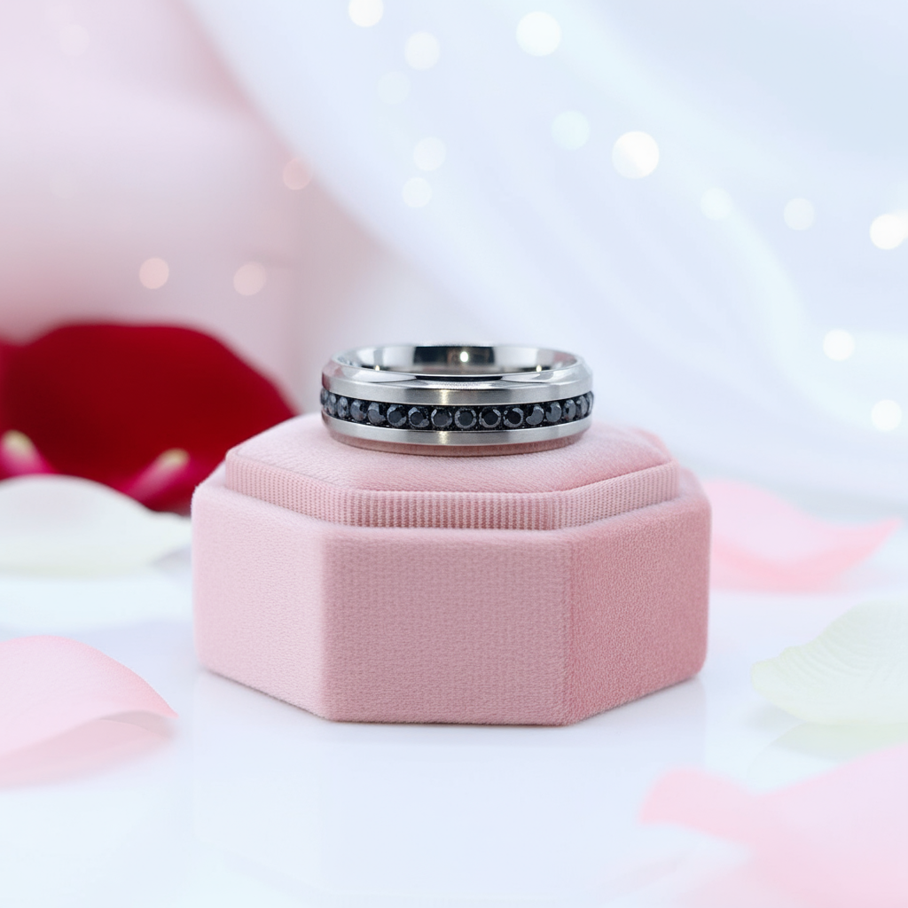 Men's Titanium Wedding Band with Diamond-Black Diamonds New York