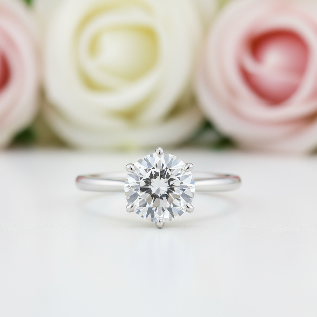 White Gold Round Cut Diamond Solitaire Engagement Ring โ Black