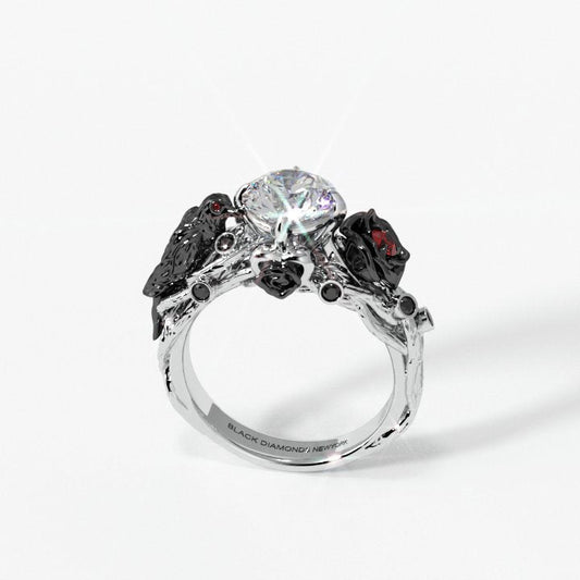 Flash Sale- Black Crow- 1.25 Carat Moissanite Diamond Gothic Wedding Ring-Black Diamonds New York