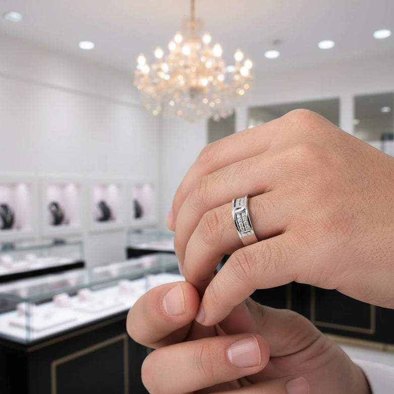 Elegant Round Diamond Men's Wedding Band-Black Diamonds New York