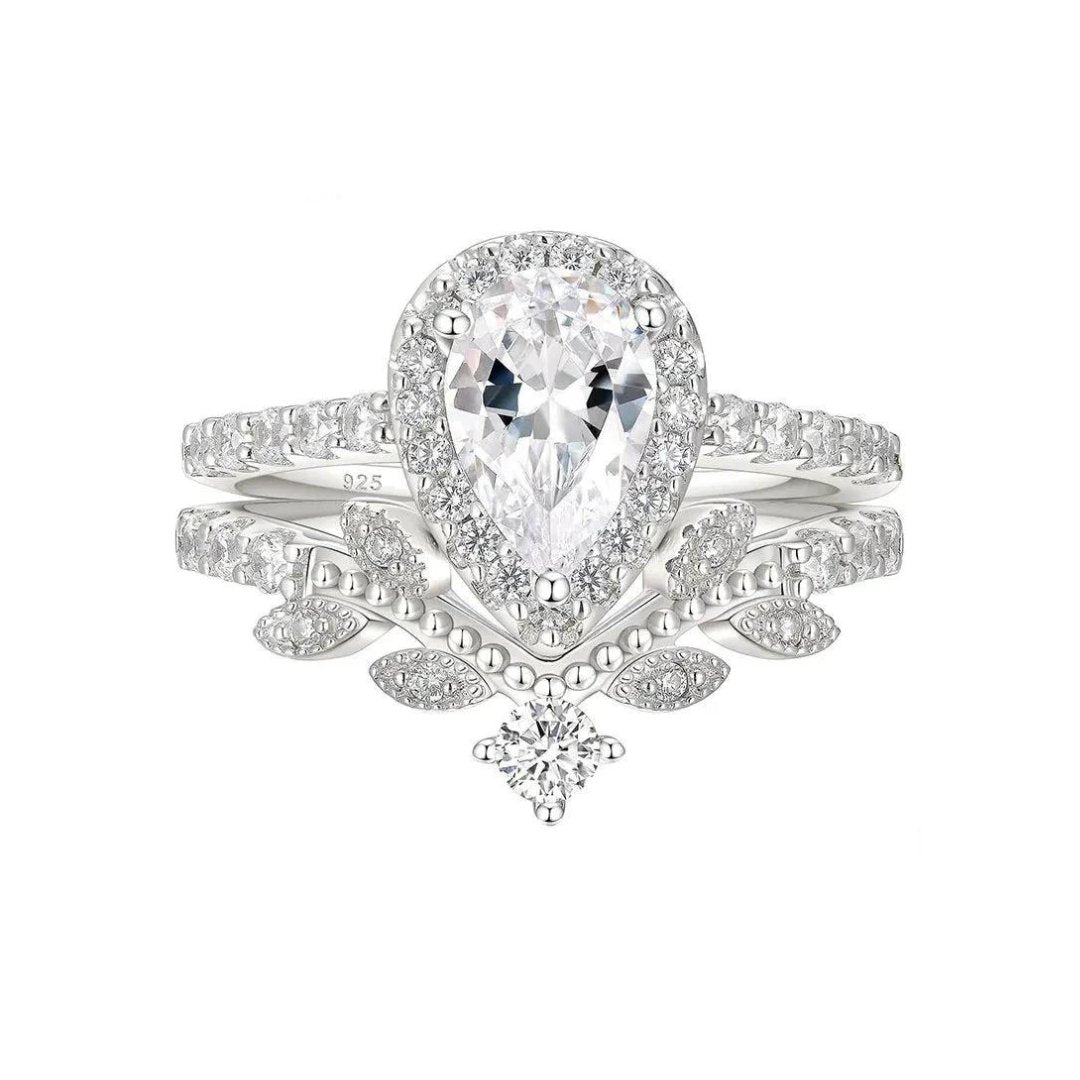 Pear Cut Diamond Leaf Engagement Ring Set – Black Diamonds New York