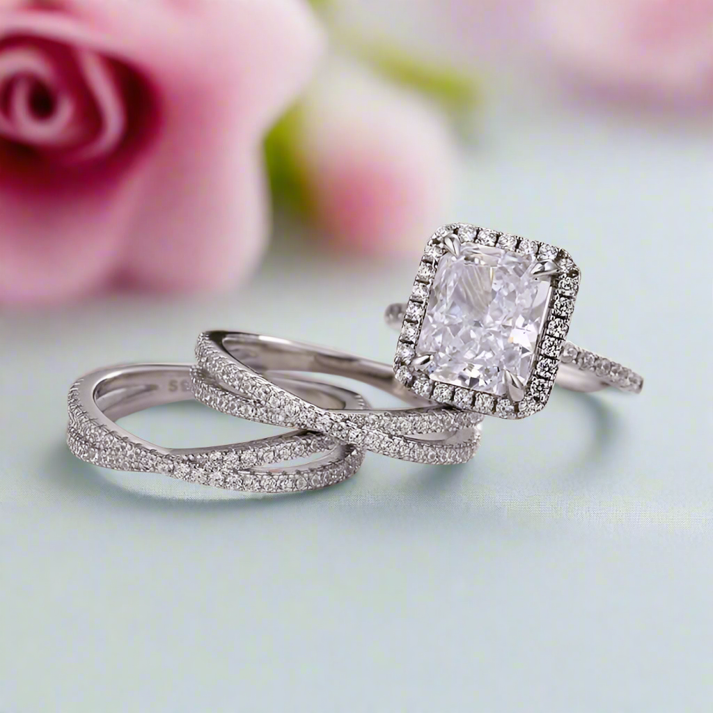 Bridal Jewelry Fake Wedding Ring Sets That Look Real Simulated Diamond Faux  Wedding Ring Sets Diamond, image size:1024x1024