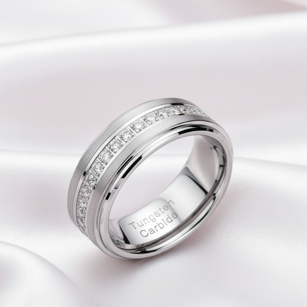 8mm Men's Tungsten Carbide Wedding Band-Black Diamonds New York