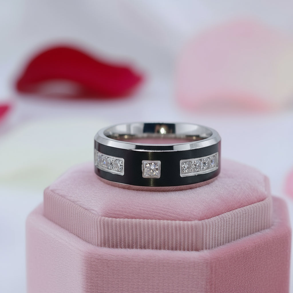 Eternity Diamond Men's Titanium Wedding Band-Black Diamonds New York