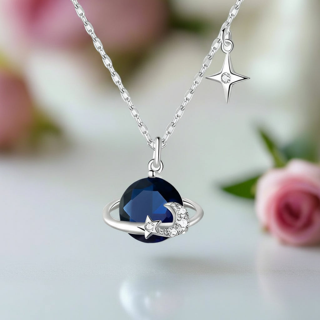 Saturn and Star Pendant with Diamond Necklace – Black Diamonds New
