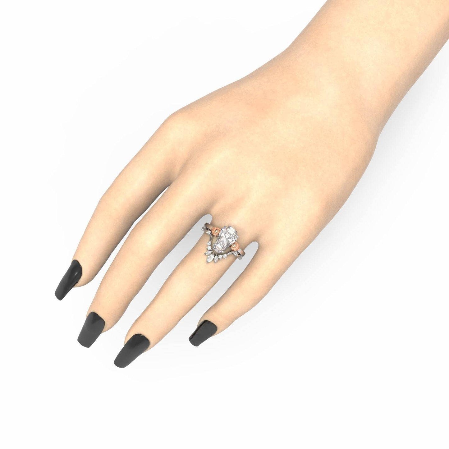 Flash Sale- True Love Rings- 14k White Gold Limited Coffin Cut Moissanite Rings-Black Diamonds New York