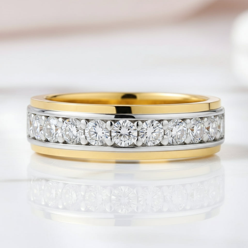 Two Tone Brilliant Round Cut Men's Ring Band-Black Diamonds New York