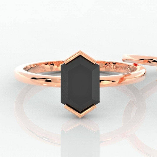 Flash Sale- Sincerity Ring in Hexagon Cut Moissanite Diamond (Main Ring Only)-Black Diamonds New York