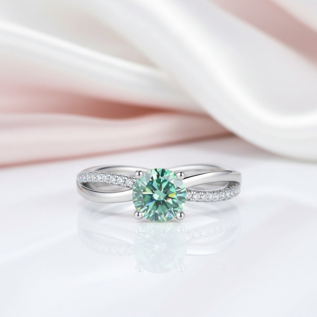 1.0Ct Green Round Diamond Split Shank Engagement Ring – Black Diamonds ...