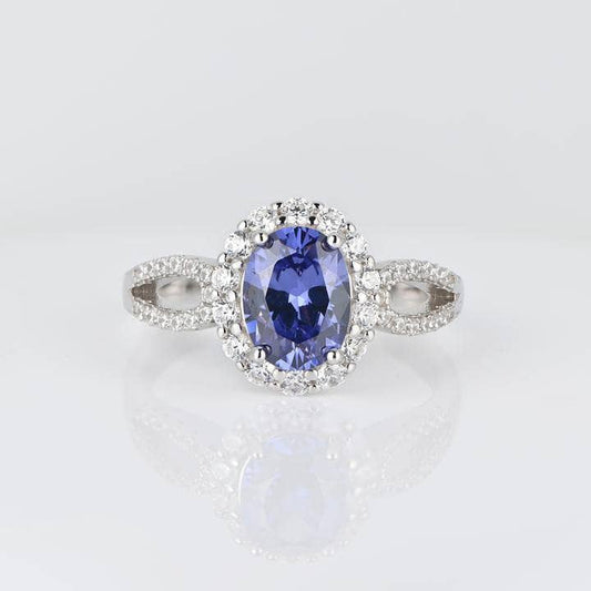 1.0 ct Blue Sapphire Oval Cut Halo Engagement Ring-Black Diamonds New York