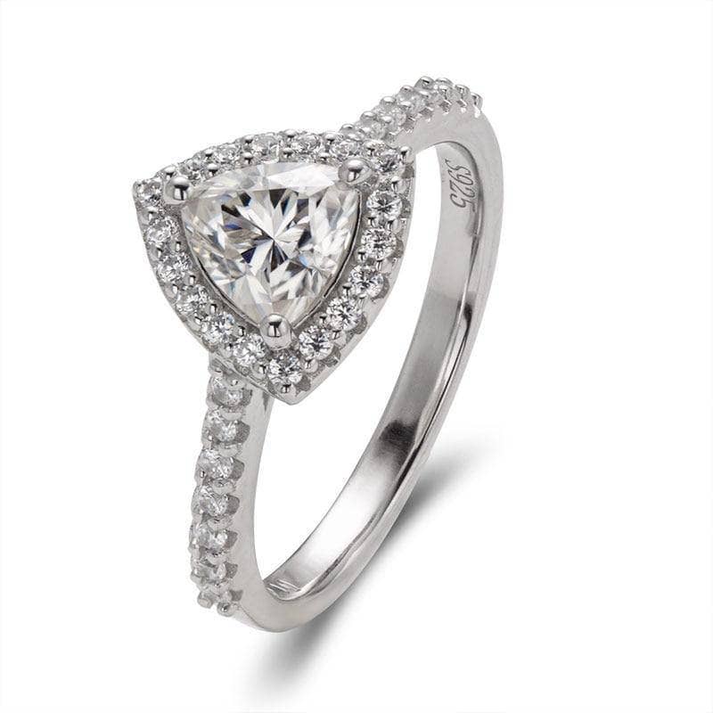 1.0Ct 6.5mm Classic Trillion Halo Moissanite Engagement Ring-Black Diamonds New York