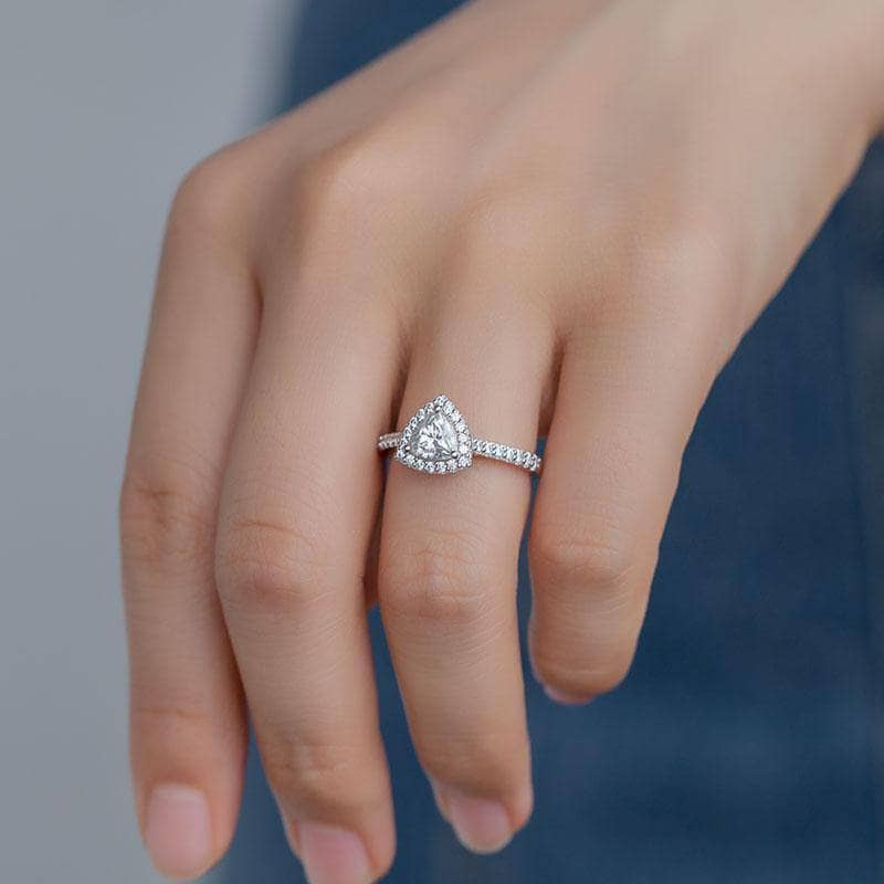 1.0Ct 6.5mm Classic Trillion Halo Moissanite Engagement Ring-Black Diamonds New York