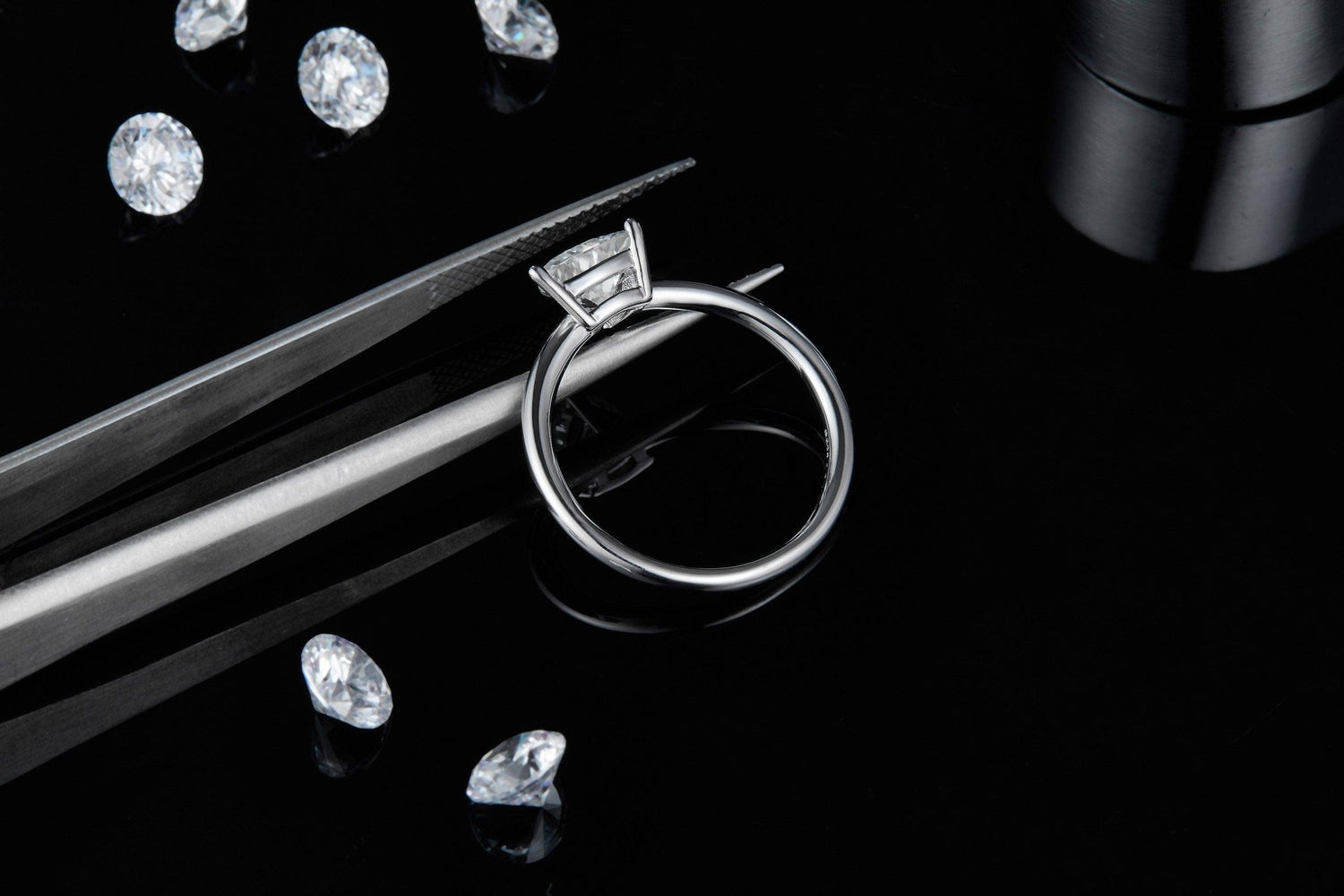 1.0Ct 6.5mm Trillion Moissanite Solitaire Engagement Ring-Black Diamonds New York