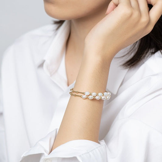 14k Gold Filled Natural Freshwater Pearl Bracelet-Black Diamonds New York