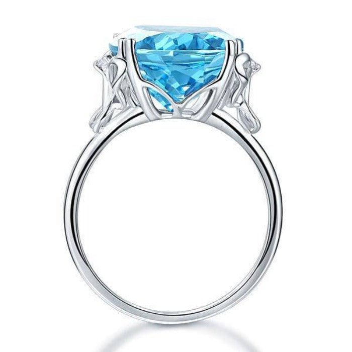 14K White Gold Oval Swiss Blue Topaz Diamond Ring – Black
