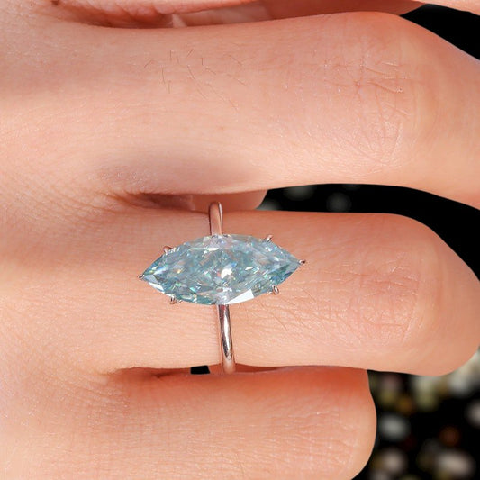 14K White Gold 3.0ct Marquise Cut Moissanite Engagement Ring-Black Diamonds New York